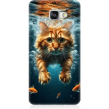Samsung Galaxy A5 2016 Uyumlu Suda Yüzen Kedi  Desenli Silikon Kılıf