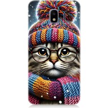 Samsung Galaxy J4 Duo Uyumlu Bereli Gözlüklü Tatlı Kedi  Desenli Silikon Kılıf