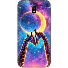 Samsung Galaxy J3 Pro Uyumlu Ay Altında Gergedan Giraffe  Desenli Silikon Kılıf