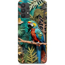 Samsung Galaxy A32 Uyumlu Ormanda Tropik Papağan  Desenli Silikon Kılıf
