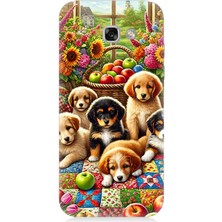 Samsung Galaxy A3 2017 Uyumlu Çiçek Bahçesinde Yavru Köpekler  Desenli Silikon Kılıf