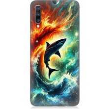 Samsung Galaxy A70 Uyumlu Ateşle Dans Eden Köpekbalığı  Desenli Silikon Kılıf