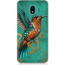 Samsung Galaxy J2 Pro Uyumlu Turkuaz Zeminde Sinek Kuşu  Desenli Silikon Kılıf