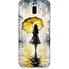 Samsung Galaxy J6 Plus Uyumlu Yağmurda Sarı Şemsiye Altında  Desenli Silikon Kılıf