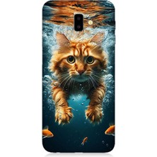 Samsung Galaxy J6 Plus Uyumlu Suda Yüzen Kedi  Desenli Silikon Kılıf