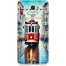Samsung Galaxy J7 Prime Uyumlu Yağmurlu Sokakta Kırmızı Tramvay  Desenli Silikon Kılıf