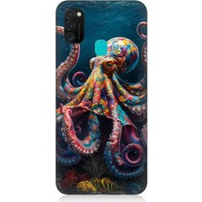 Samsung Galaxy M21 Uyumlu Derinliklerde Sekiz Kol Ahtapot  Desenli Silikon Kılıf