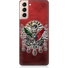 Samsung Galaxy S21 Uyumlu Osmanlı Armalı Kırmızı Arka  Desenli Silikon Kılıf