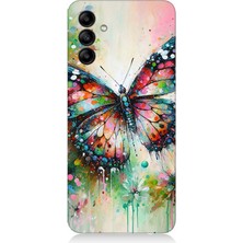 Samsung Galaxy M34 Uyumlu Parıltılı Kanatlı Gökkuşağı Kelebeği  Desenli Silikon Kılıf