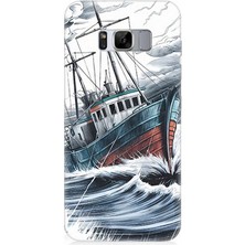 Samsung Galaxy S8 Plus  Uyumlu Beyaz Fırtınada Gemi  Desenli Silikon Kılıf