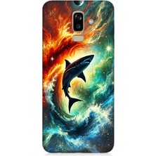 Samsung Galaxy J8 Uyumlu Ateşle Dans Eden Köpekbalığı  Desenli Silikon Kılıf