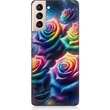 Samsung Galaxy S21 Plus Uyumlu Gökkuşağı Güllerin Patlaması  Desenli Silikon Kılıf