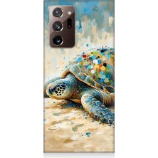 Samsung Galaxy Note 20 Ultra Uyumlu Fırça Darbesiyle Deniz Kaplumbağası  Desenli Silikon Kılıf