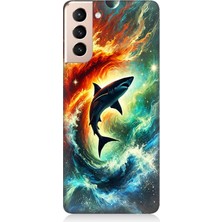 Samsung Galaxy S21 Plus Uyumlu Ateşle Dans Eden Köpekbalığı  Desenli Silikon Kılıf
