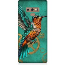 Samsung Galaxy Note 9 Uyumlu Turkuaz Zeminde Sinek Kuşu  Desenli Silikon Kılıf