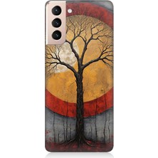 Samsung Galaxy S21 Plus Uyumlu Sarı Kırmızı Ağaç Gölgesi  Desenli Silikon Kılıf