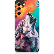 Samsung Galaxy S21 Fe Uyumlu Soyut Arka Planda Uluma  Desenli Silikon Kılıf