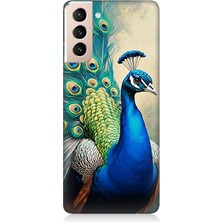 Samsung Galaxy S21 Uyumlu Gururlu Tavuskuşu Tüyleri  Desenli Silikon Kılıf