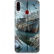 Samsung Galaxy A20S Uyumlu Ay Işığında Eski Gemi  Desenli Silikon Kılıf