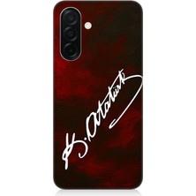 Samsung Galaxy A26 Uyumlu Atatürk Imzası Kırmızı Fon  Desenli Silikon Kılıf