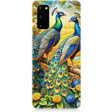 Samsung Galaxy S20 Uyumlu Görkemli Tavuskuşu Bahçesi  Desenli Silikon Kılıf