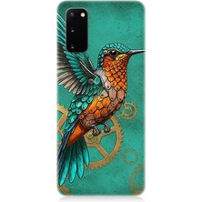 Samsung Galaxy S20 Uyumlu Turkuaz Zeminde Sinek Kuşu  Desenli Silikon Kılıf