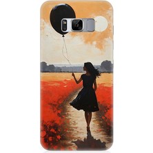 Samsung Galaxy S8 Plus  Uyumlu Balonlu Kadın ve Gelincik Tarlası  Desenli Silikon Kılıf