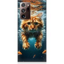 Samsung Galaxy Note 20 Ultra Uyumlu Suda Yüzen Kedi  Desenli Silikon Kılıf