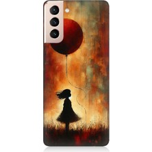 Samsung Galaxy S21 Uyumlu Balonlu Küçük Kız  Desenli Silikon Kılıf