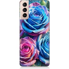Samsung Galaxy S21 Plus Uyumlu Gökkuşağı Renkli Güller  Desenli Silikon Kılıf