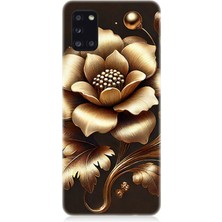 Samsung Galaxy A31 Uyumlu Altın Işıklı Zarif Çiçek  Desenli Silikon Kılıf