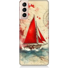 Samsung Galaxy S21 Uyumlu Kırmızı Yelkenli Yolculuk  Desenli Silikon Kılıf