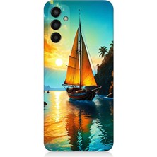 Samsung Galaxy M13 Uyumlu Gün Batımında Yelkenli Tekne  Desenli Silikon Kılıf