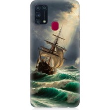 Samsung Galaxy M31 Uyumlu Fırtınada Cesur Yelkenli  Desenli Silikon Kılıf