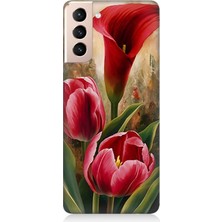 Samsung Galaxy S21 Uyumlu Canlı Renkli Laleler  Desenli Silikon Kılıf