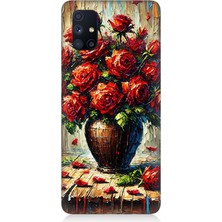 Samsung Galaxy M51 Uyumlu Kırmızı Vazoda Gül Ziyafeti  Desenli Silikon Kılıf