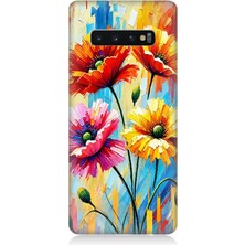 Samsung Galaxy S10 Uyumlu Bahar Esintisinde Renkli Papatyalar  Desenli Silikon Kılıf