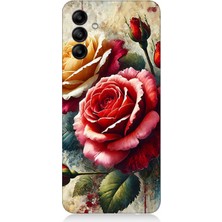 Samsung Galaxy M14 Uyumlu Kırmızı Sarı Gül Tutkusu  Desenli Silikon Kılıf