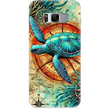 Samsung Galaxy S8 Uyumlu Pusulada Deniz Kaplumbağası  Desenli Silikon Kılıf