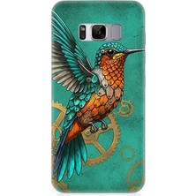 Samsung Galaxy S8 Plus  Uyumlu Turkuaz Zeminde Sinek Kuşu  Desenli Silikon Kılıf
