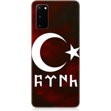 Samsung Galaxy S20 Plus Uyumlu Göktürk Ay Yıldız Kompozisyonu  Desenli Silikon Kılıf