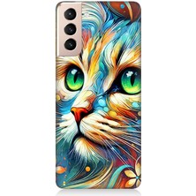 Samsung Galaxy S21 Plus Uyumlu Parlak Gözlü Renkli Kedi  Desenli Silikon Kılıf