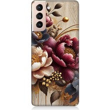 Samsung Galaxy S21 Uyumlu Ahşap Üzerinde Gölge Çiçekler  Desenli Silikon Kılıf