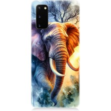 Samsung Galaxy S20 Uyumlu Ateşte Yürüyen Fil  Desenli Silikon Kılıf