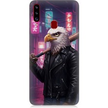 Samsung Galaxy A20S Uyumlu Sokakta Deri Ceketli Kartal  Desenli Silikon Kılıf