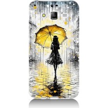 Samsung Galaxy J7 Uyumlu Yağmurda Sarı Şemsiye Altında  Desenli Silikon Kılıf