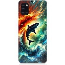 Samsung Galaxy A31 Uyumlu Ateşle Dans Eden Köpekbalığı  Desenli Silikon Kılıf