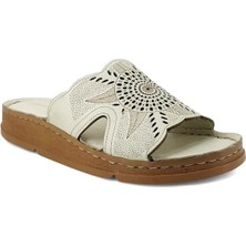 Mammamia 1155 Hakiki Deri Günlük Kadın Terlik-Kemik