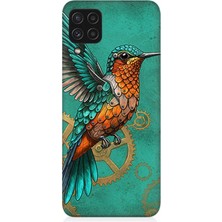 Samsung Galaxy A22 Uyumlu Turkuaz Zeminde Sinek Kuşu  Desenli Silikon Kılıf