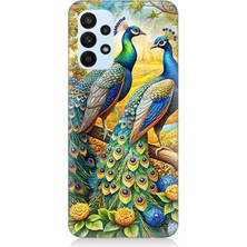 Samsung Galaxy A73 Uyumlu Görkemli Tavuskuşu Bahçesi  Desenli Silikon Kılıf